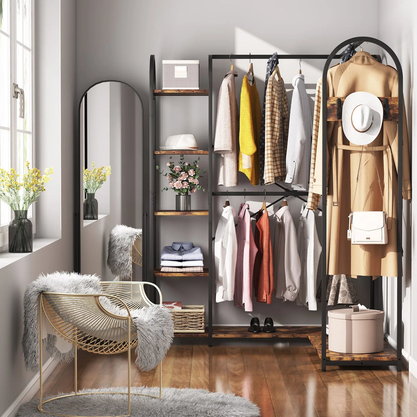 Tribesigns L Shape Corner Clothes Rack With Storage Shelves