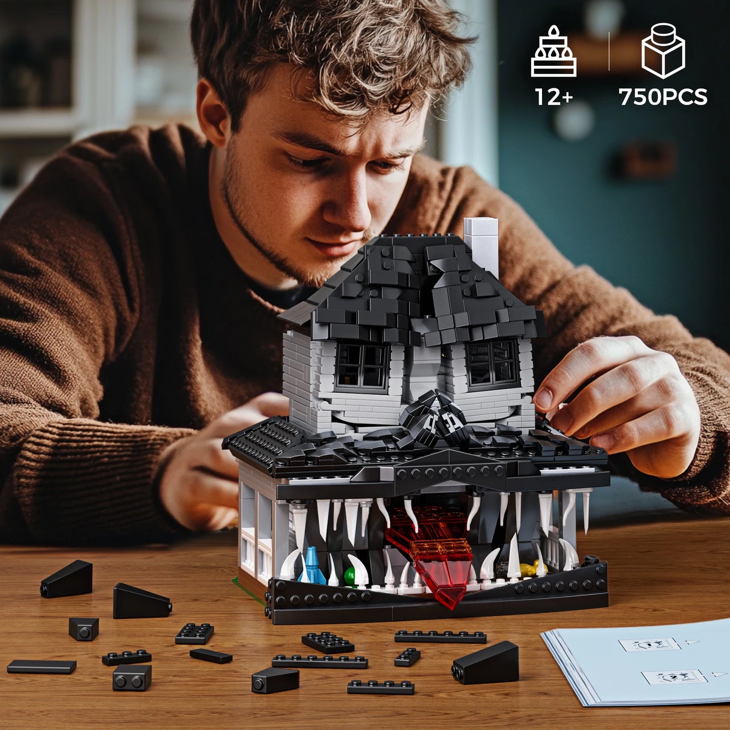 Monster Haunted House Building Blocks Set Scary Valley Horror Decor with Light Model Bricks Toy Halloween Gift for Kids Adults