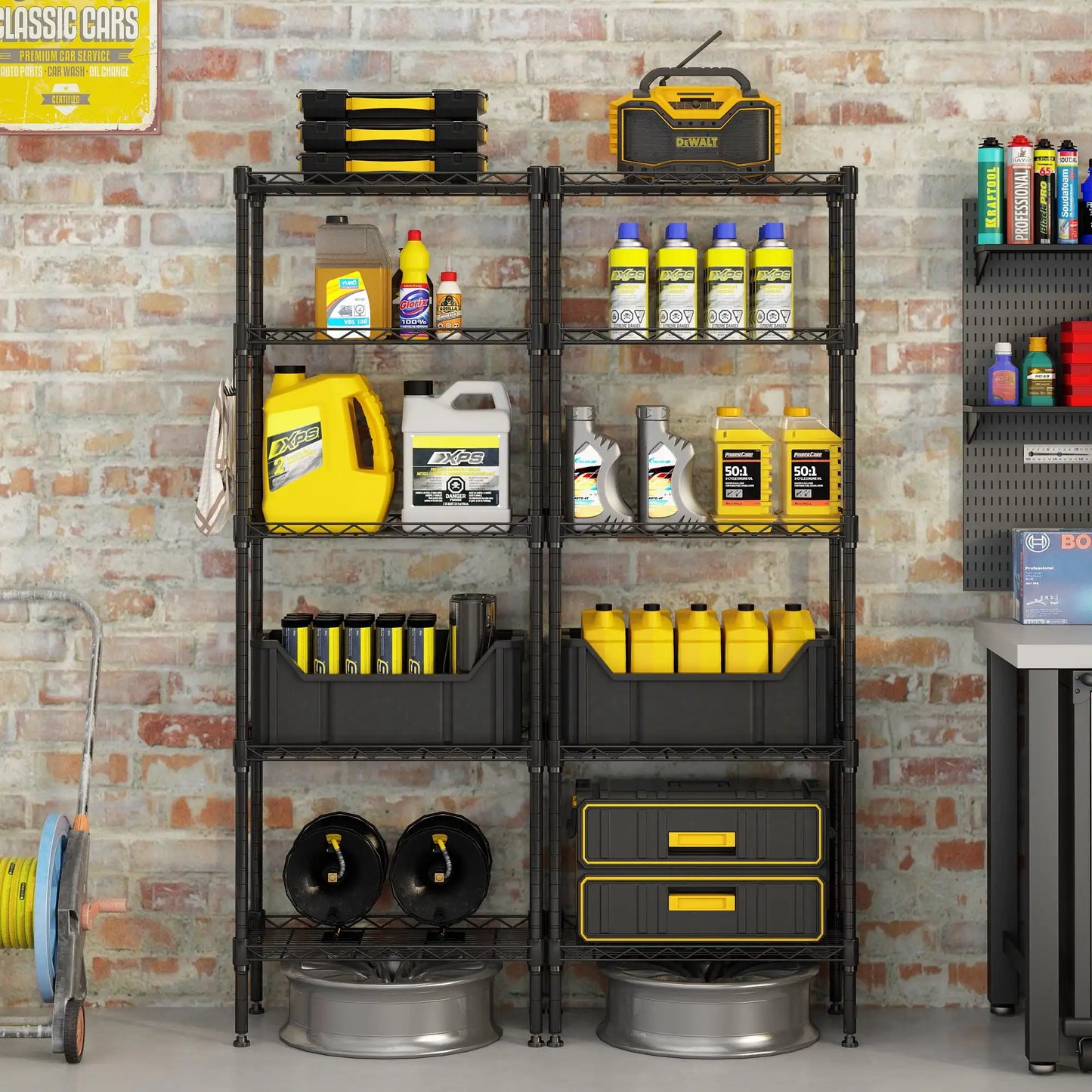 5 Tier Layer 59"x21"x11.5" Storage Rack, Wire Shelving Adjustable Steel Storage Rack Organizer Kitchen, Black