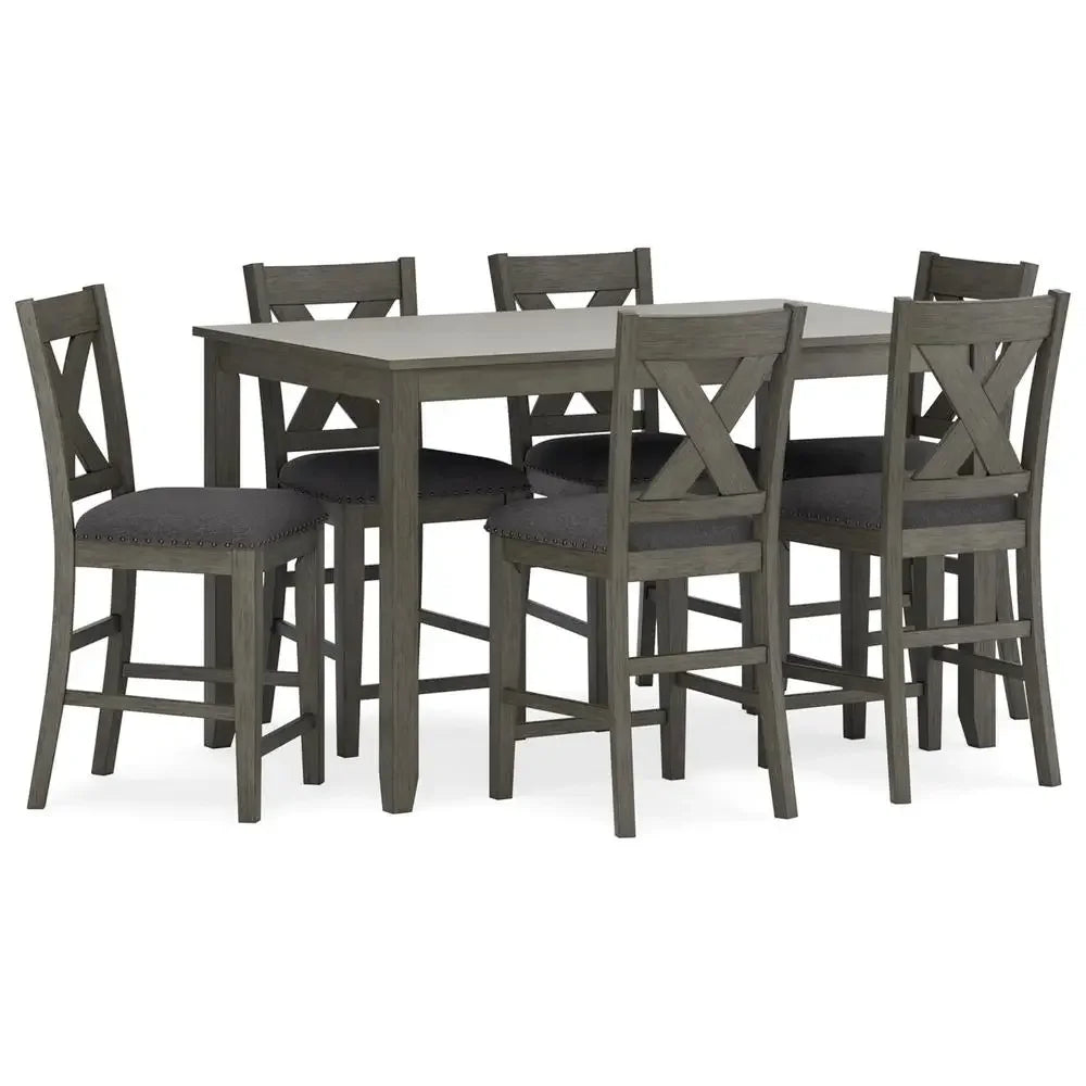 7-Piece Gray Counter Height Dining Table Set with Upholstered Bar Stools Casual Flair