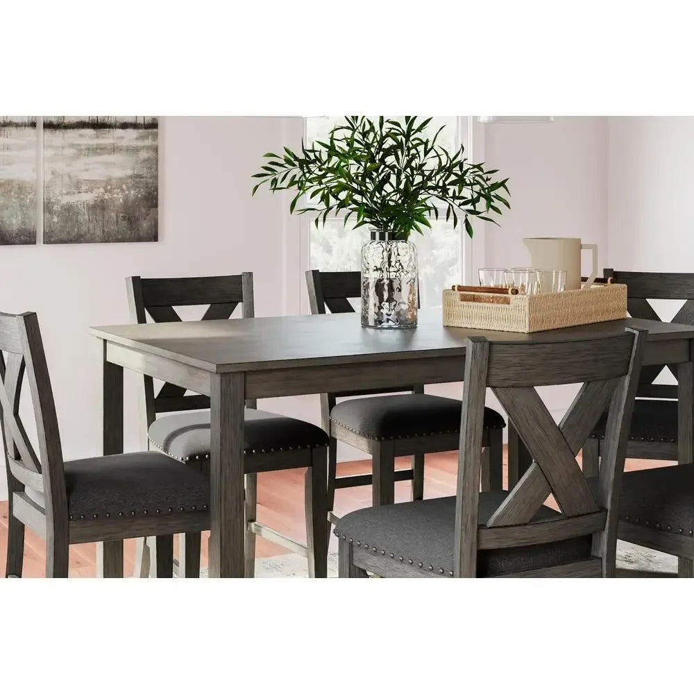 7-Piece Gray Counter Height Dining Table Set with Upholstered Bar Stools Casual Flair