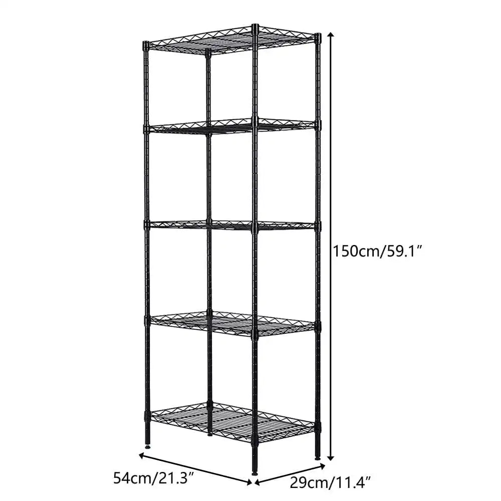 5 Tier Layer 59"x21"x11.5" Storage Rack, Wire Shelving Adjustable Steel Storage Rack Organizer Kitchen, Black