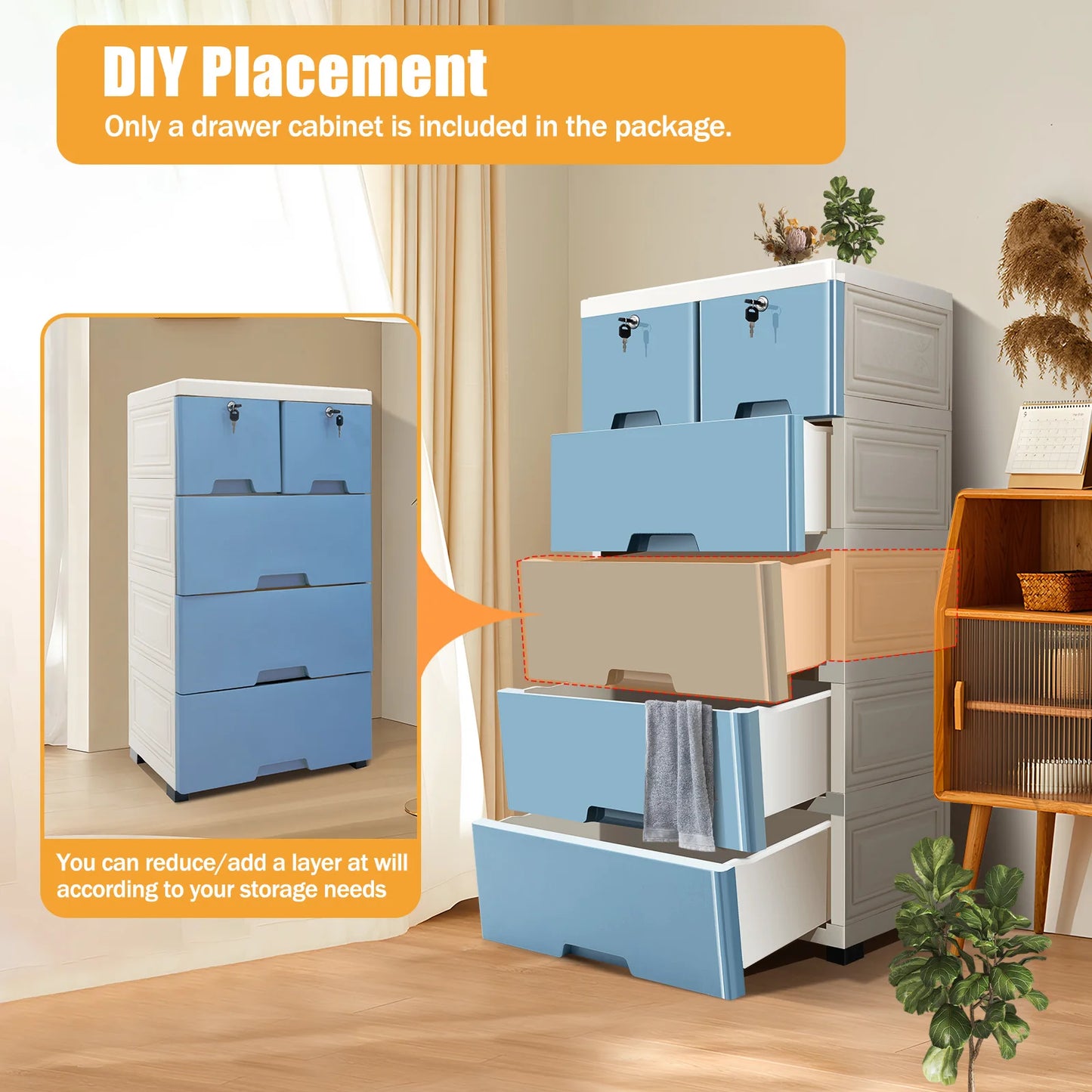 Six Drawer Plastic Dresser Storage Tower for Home Office