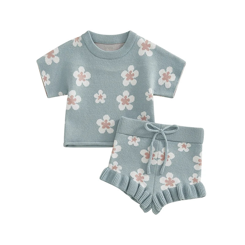 Toddler Girl 2-Piece Summer Outfits Short Sleeve Striped T-Shirt Denim Shorts Set Kids Clothing Set for Girls