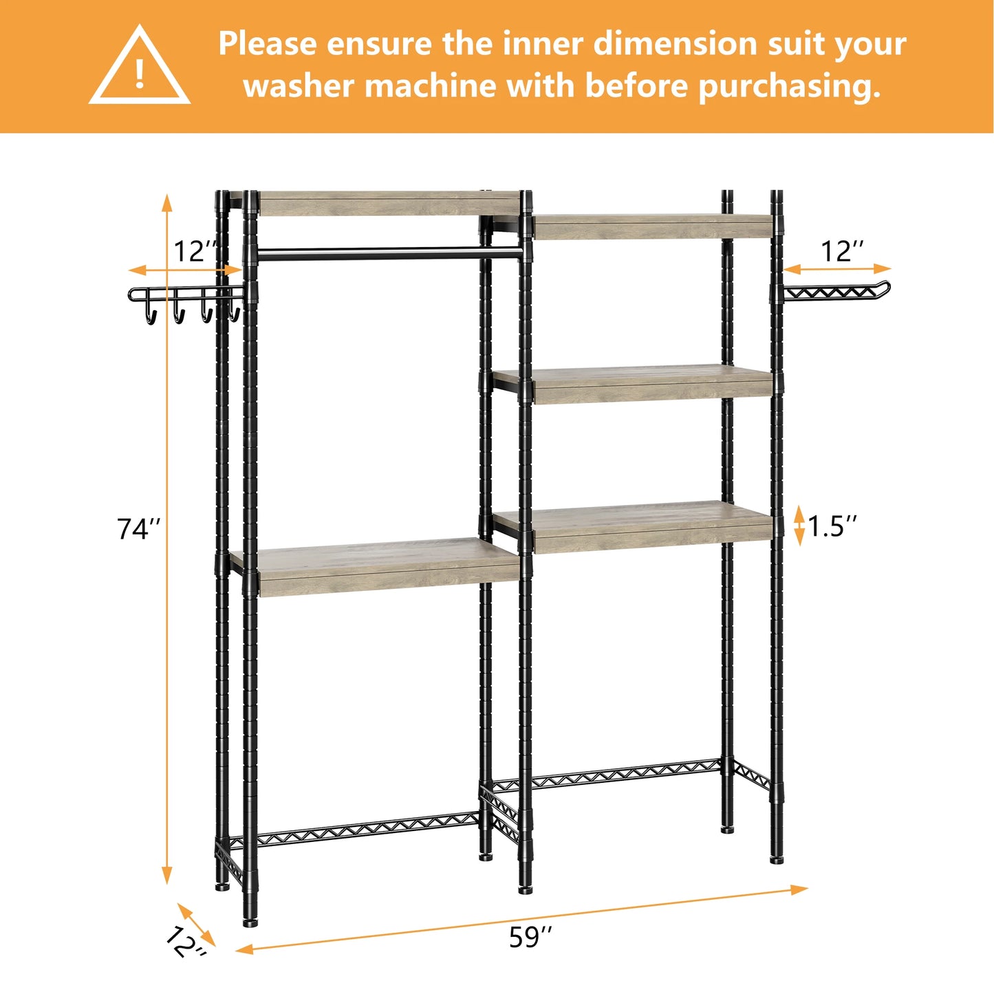 Hign-concerned 5 Tier Wood Washer Dryer Storage Shelf