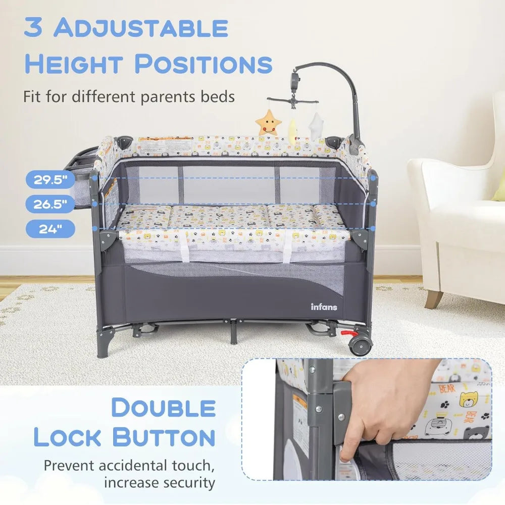 XMSJ Premium Pack And Play Five In 1 Bedside Sleeper