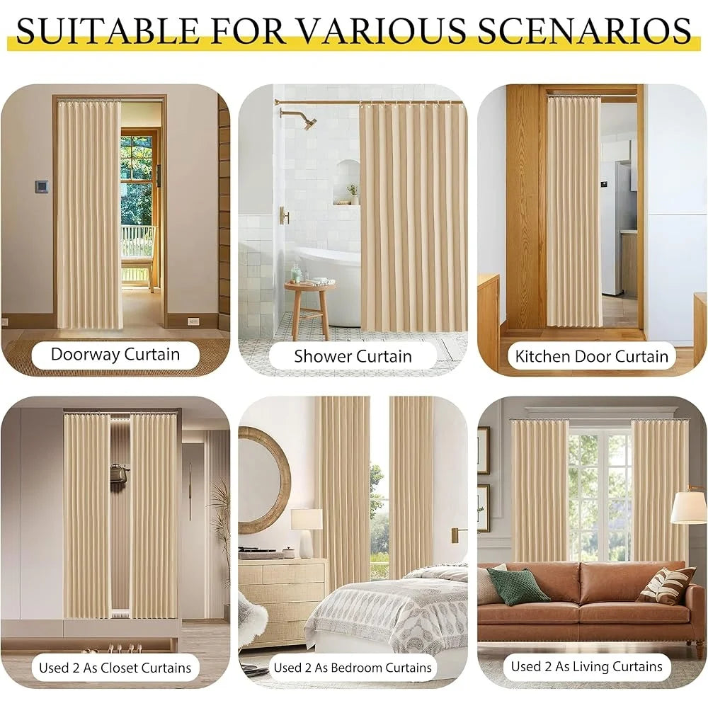 80 Inch Long Polyester Pleated Folding Curtain Room Divider Doorway Privacy Panel Easy Install Soft Blackout Drapery Home Decor