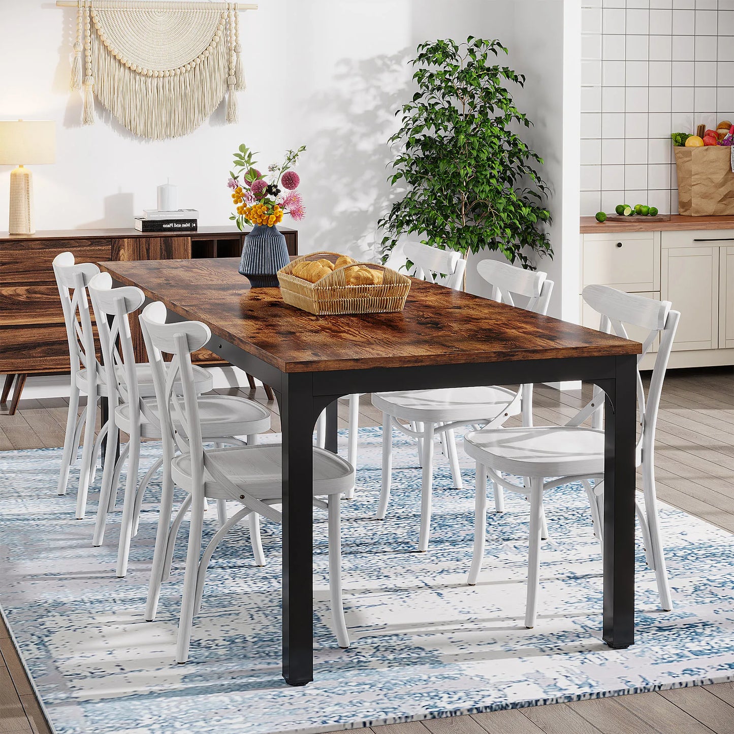 Tribesigns Rustic Wood Dining Table For 6 To 8 People