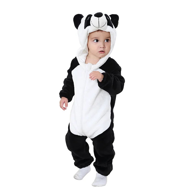 MICHLEY White Unicorn Baby Rompers Winter Clothes Costume Flannel Hooded Bodysuits Pajamas Animals Overall Jumpsuit For Kids