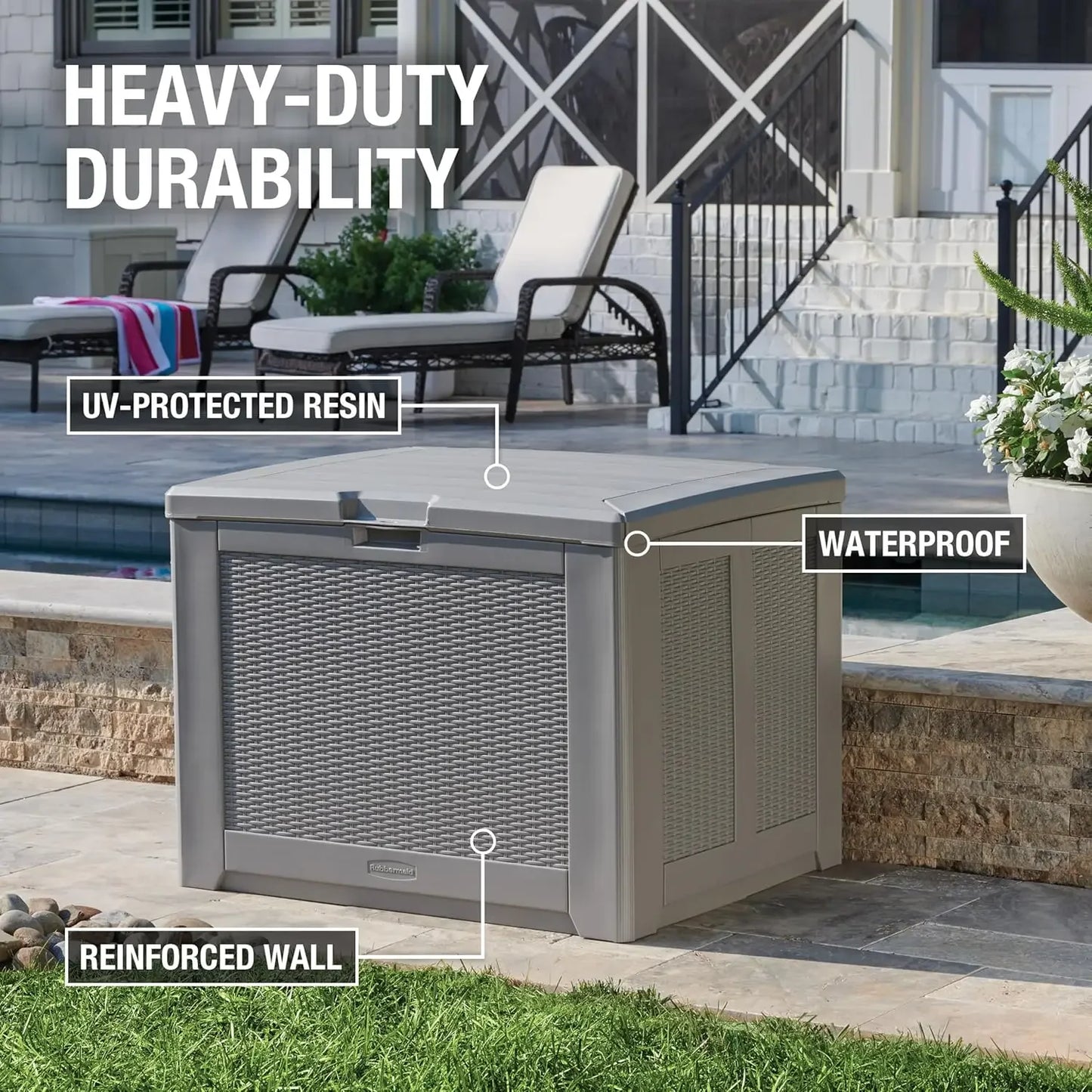 AMedium Resin Outdoor Storage Deck Box (74 Gal) Weather Resistant Gray Deck Organization for Home/Backyard
