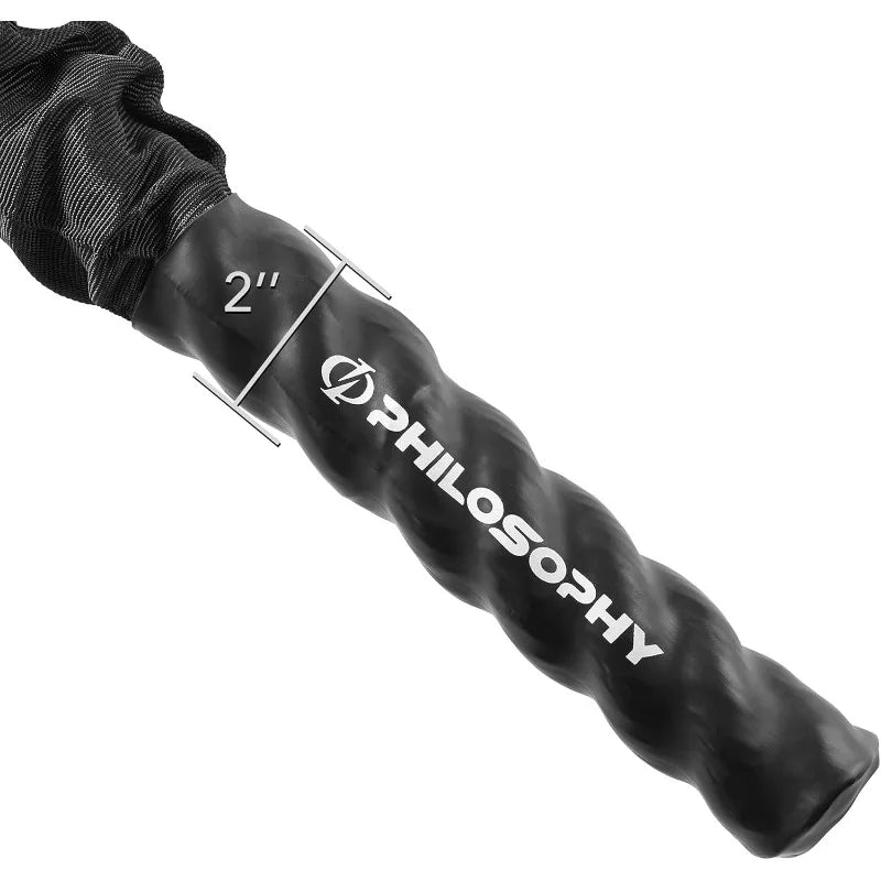 Philosophy Gym Exercise Battle Rope with Cover and Anchor Kit for Fitness Training, Conditioning