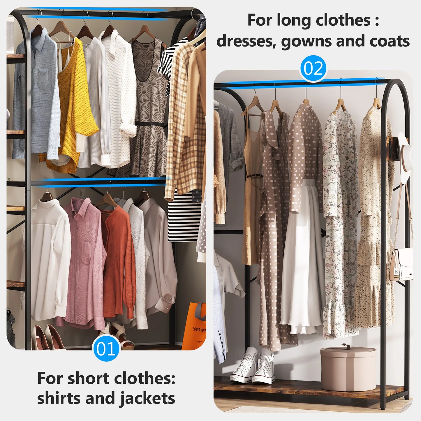 Tribesigns L Shape Corner Clothes Rack With Storage Shelves