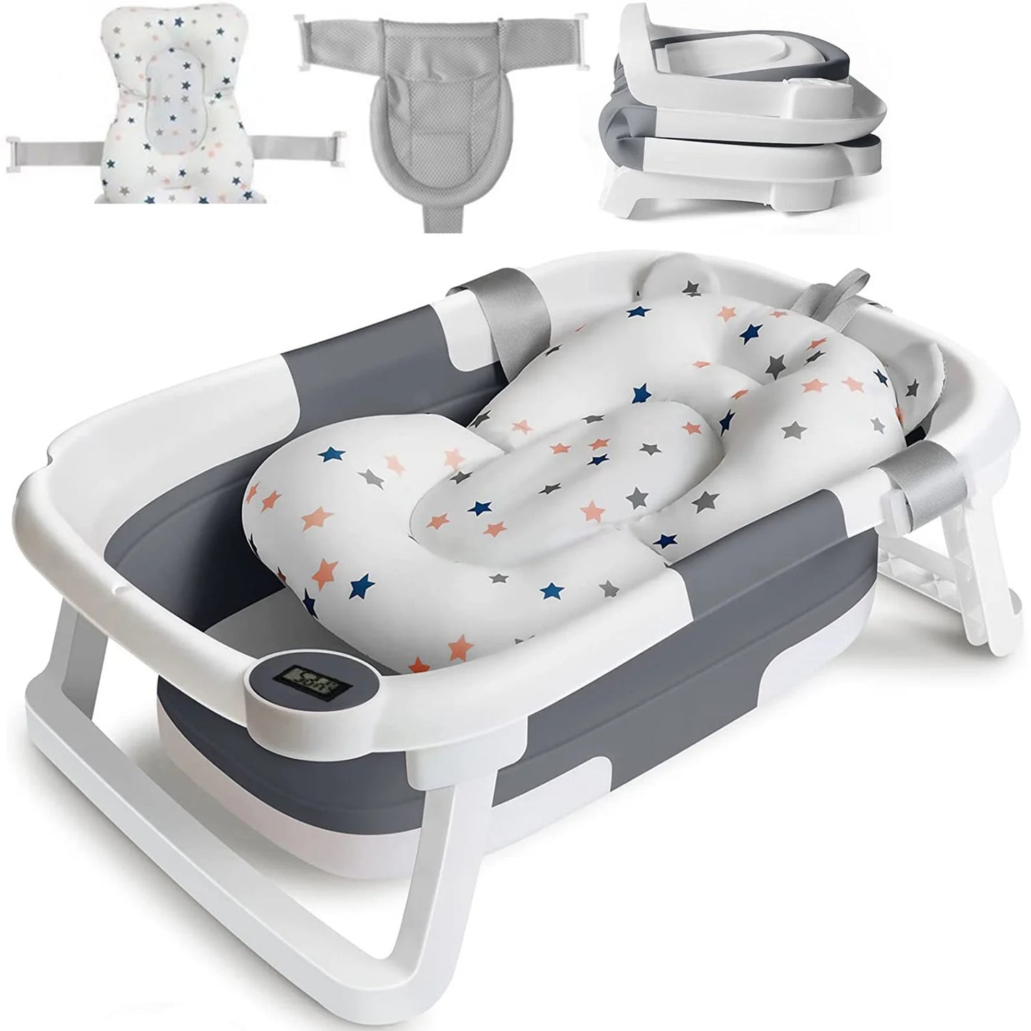 Infant Bathtub With Cushion Foldable Thermometer Shower Cap