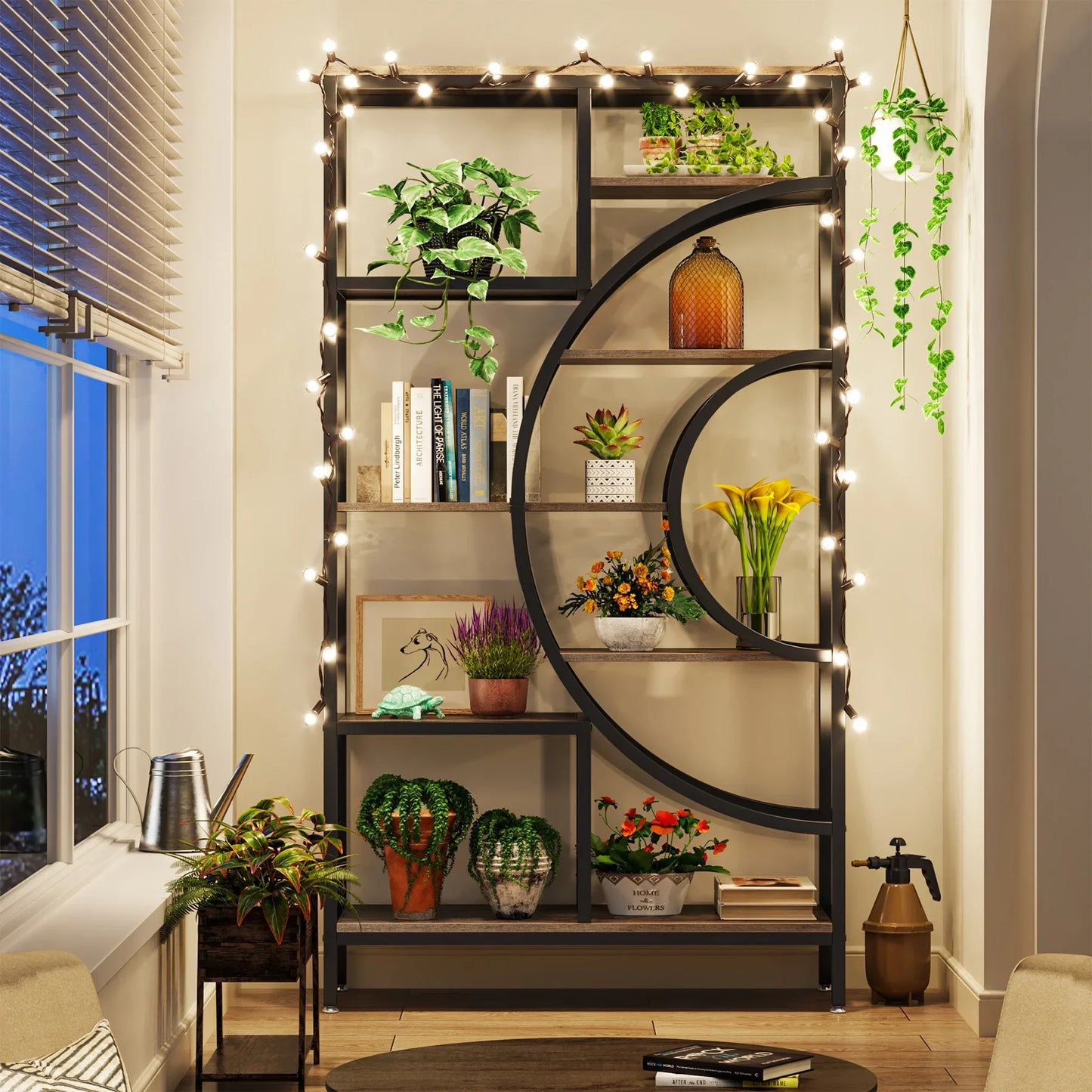 Tribesigns Geometric Bookcase 8 Tier Rustic Metal Frame
