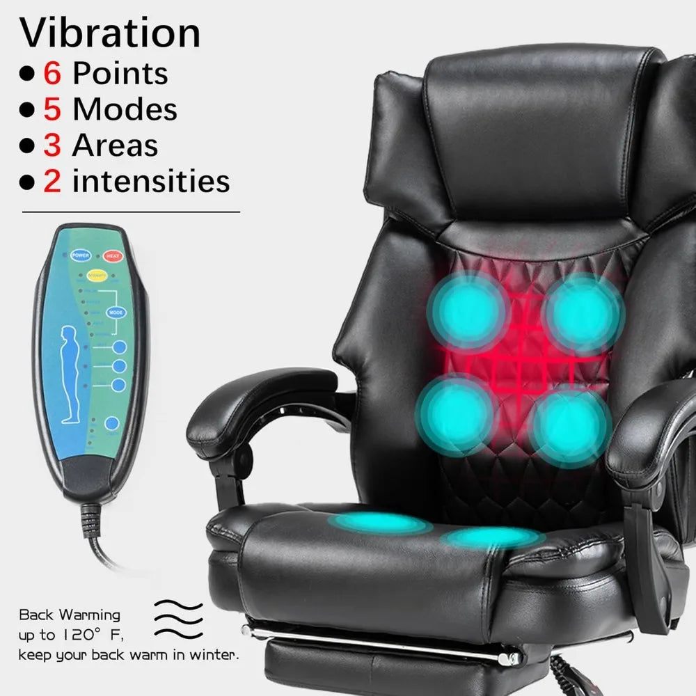 6 Points Massage Office Chair with Heat,Reclining Office Chair with Foot Rest,Vibration Home Office Desk Chairs for Heavy People