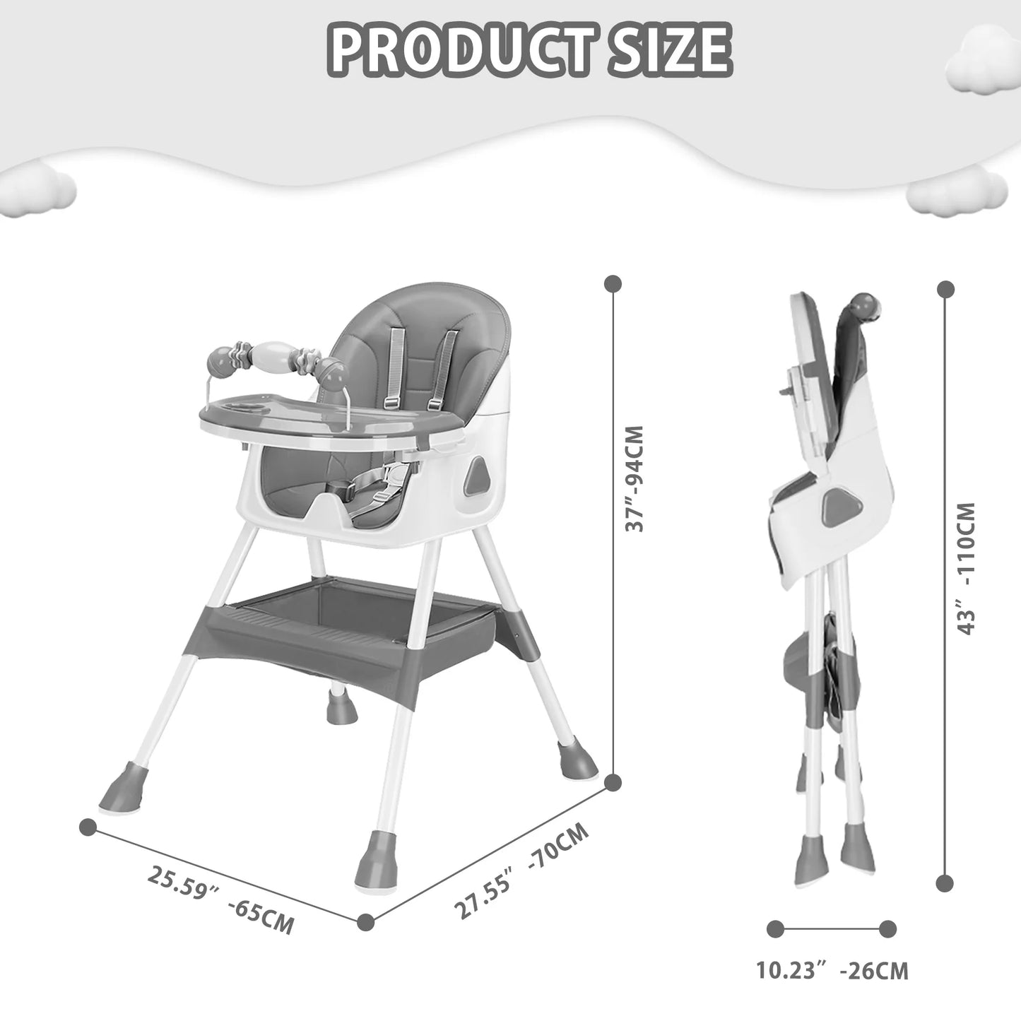 UBRAVOO Foldable Baby High Chair With Antislip Pad ToyRack