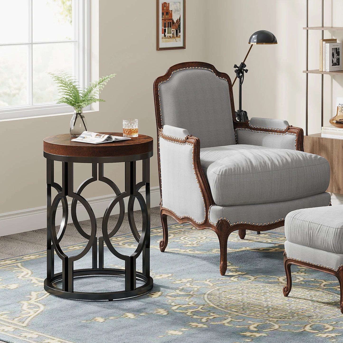 Tribesigns Round End Table Industrial Side Metal Frame