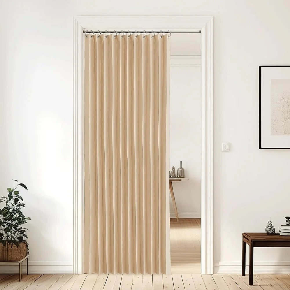 80 Inch Long Polyester Pleated Folding Curtain Room Divider Doorway Privacy Panel Easy Install Soft Blackout Drapery Home Decor