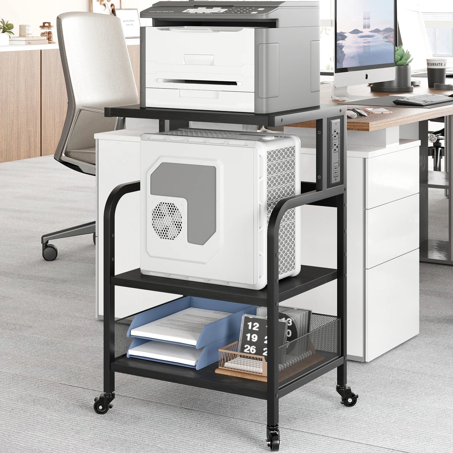HiMISSH Printer Stand 3 Tier Rolling Table with Wheels