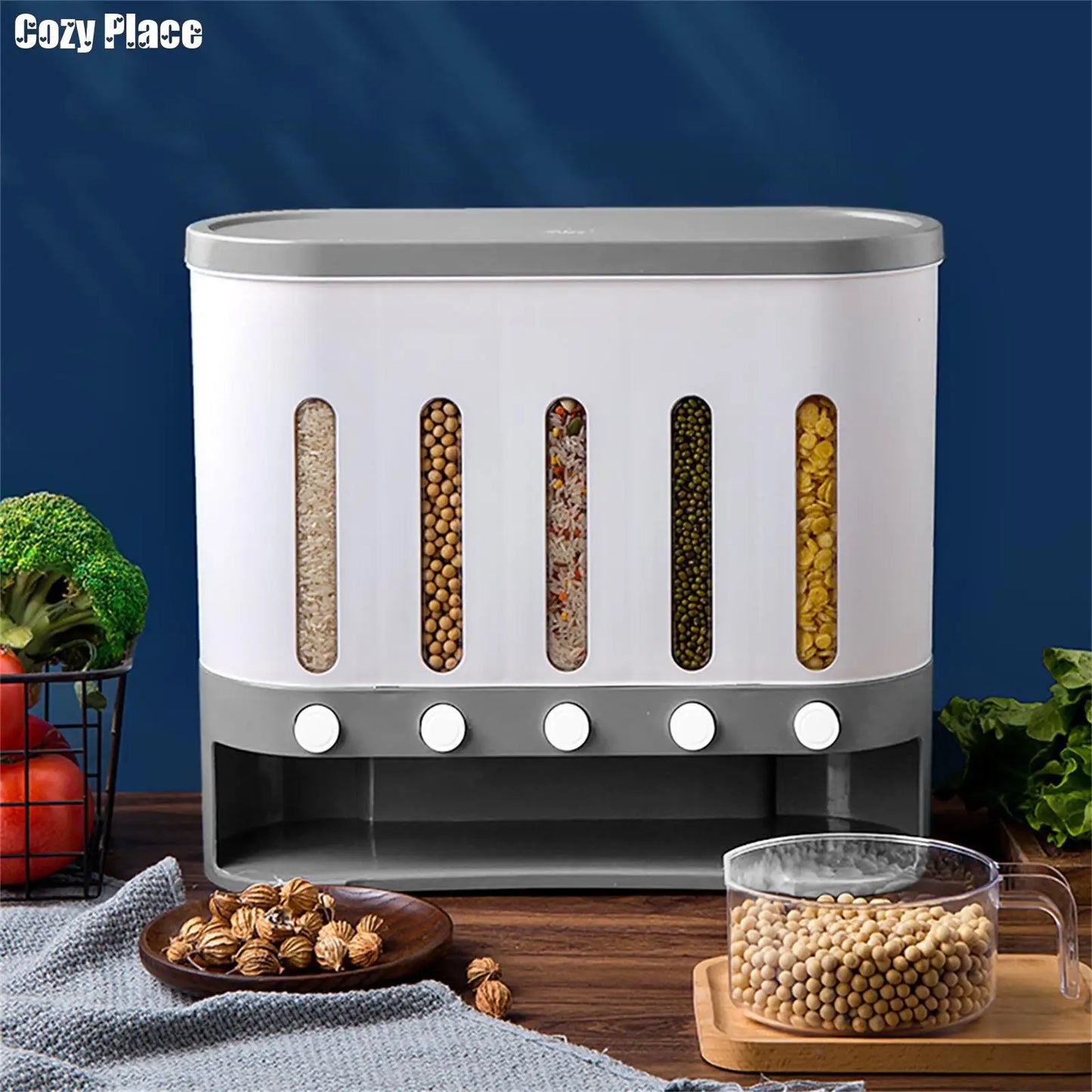 Wall Mounted Cereal Dispenser Grid Storage Container
