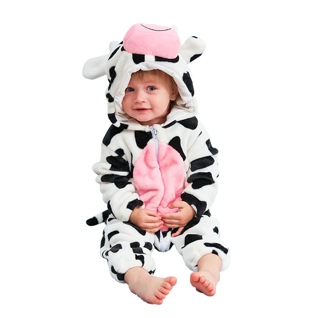 MICHLEY White Unicorn Baby Rompers Winter Clothes Costume Flannel Hooded Bodysuits Pajamas Animals Overall Jumpsuit For Kids