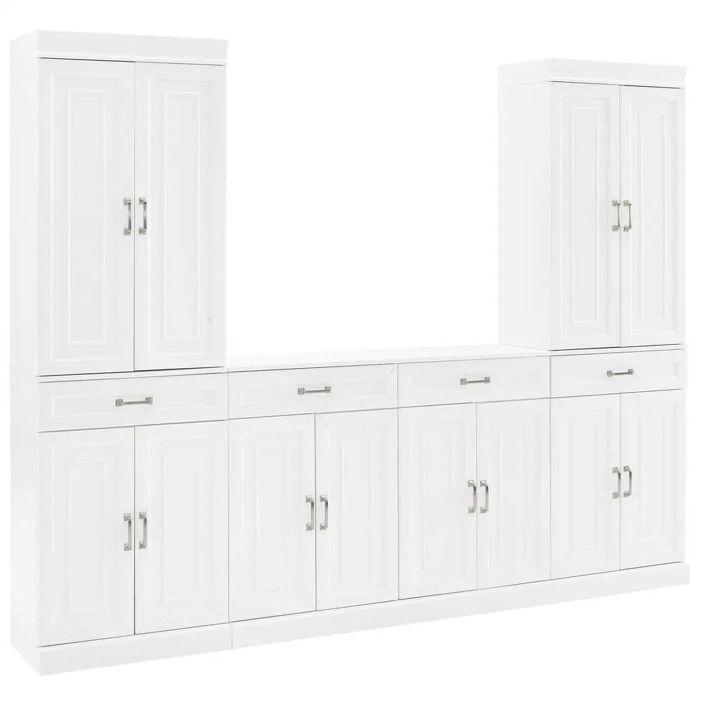 3-Piece Traditional Kitchen Storage Set with Adjustable Shelves and Magnetic Closures White Wood Cabinet Sideboard Buffet