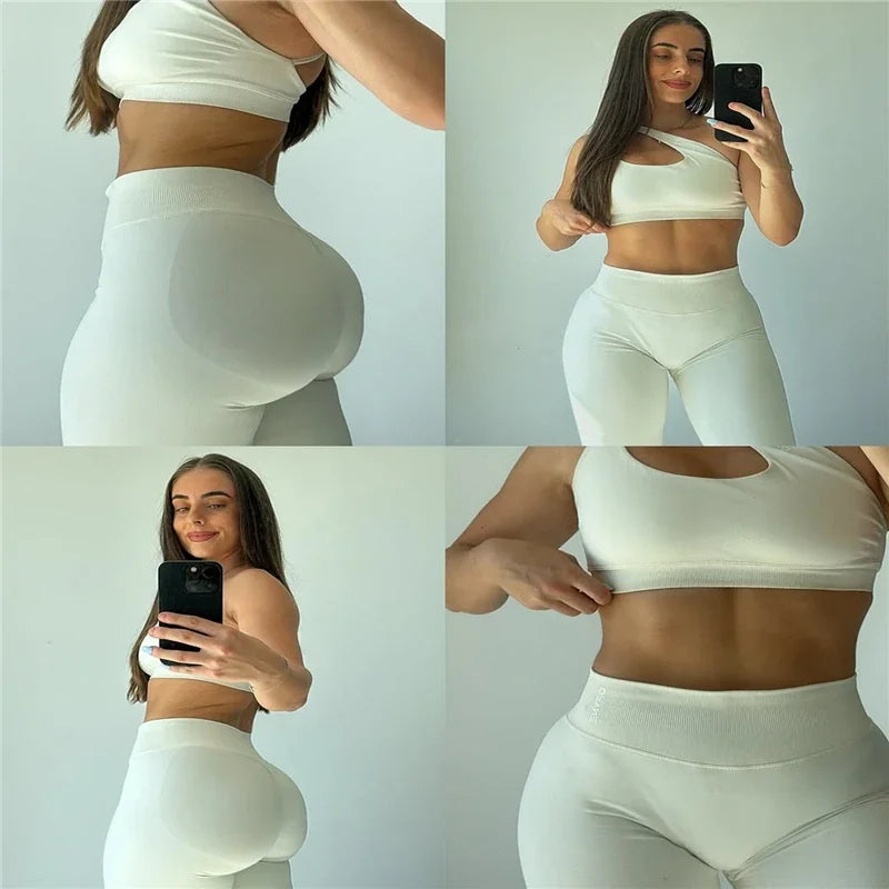CN Womens Seamless Gym Yoga Set High Waist Leggings Top