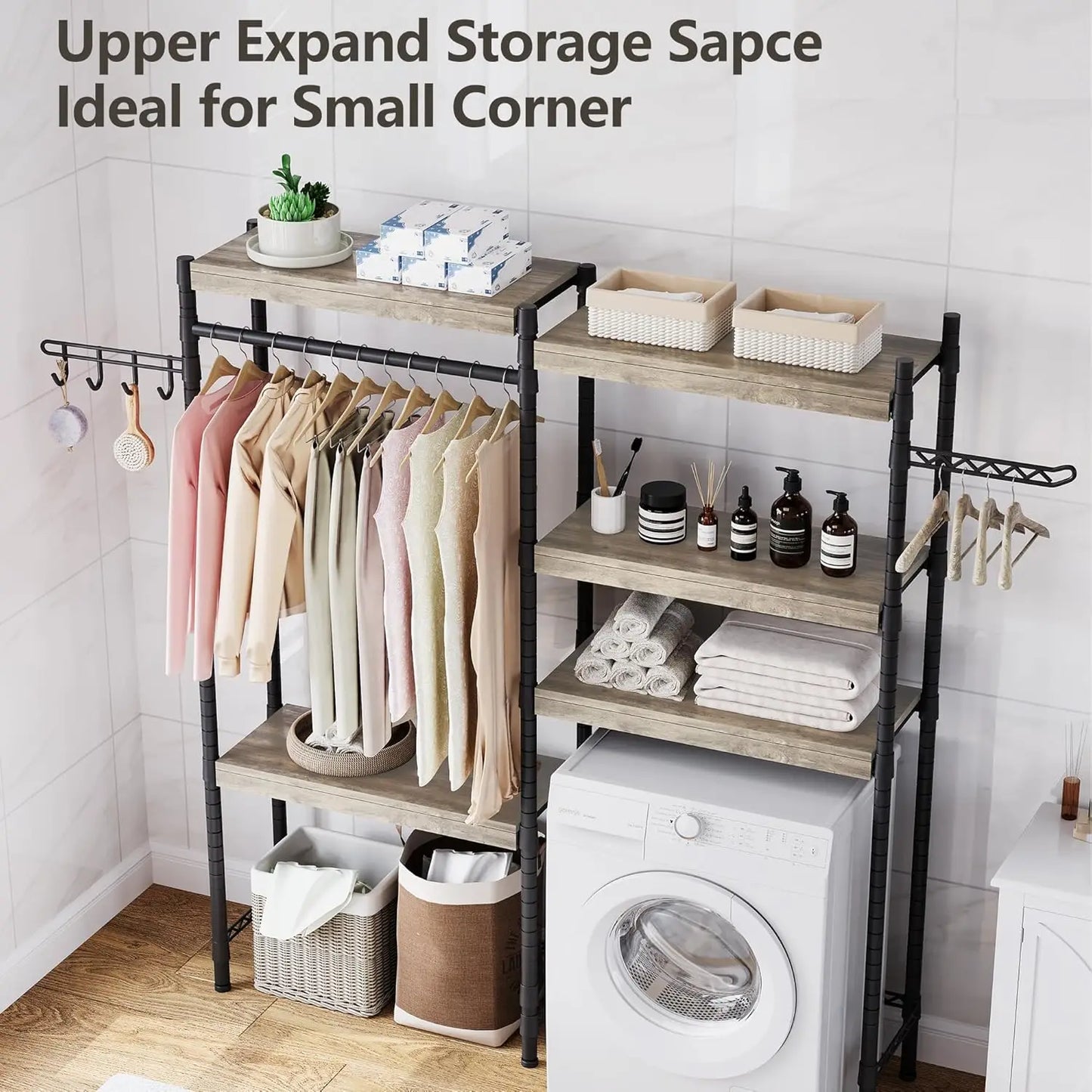 Hign-concerned 5 Tier Wood Washer Dryer Storage Shelf