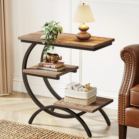 Tribesigns C Shaped End Table Industrial 3 Tier Storage