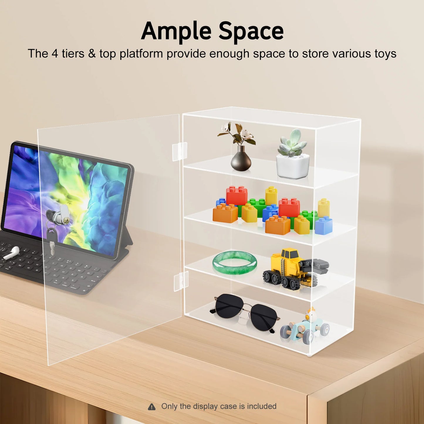 4-Tier Acrylic Display Case with Lock,30x15x40cm Clear Tiered Shelf Acrylic Display Case, Countertop Load 3kg for Home,Bedroom