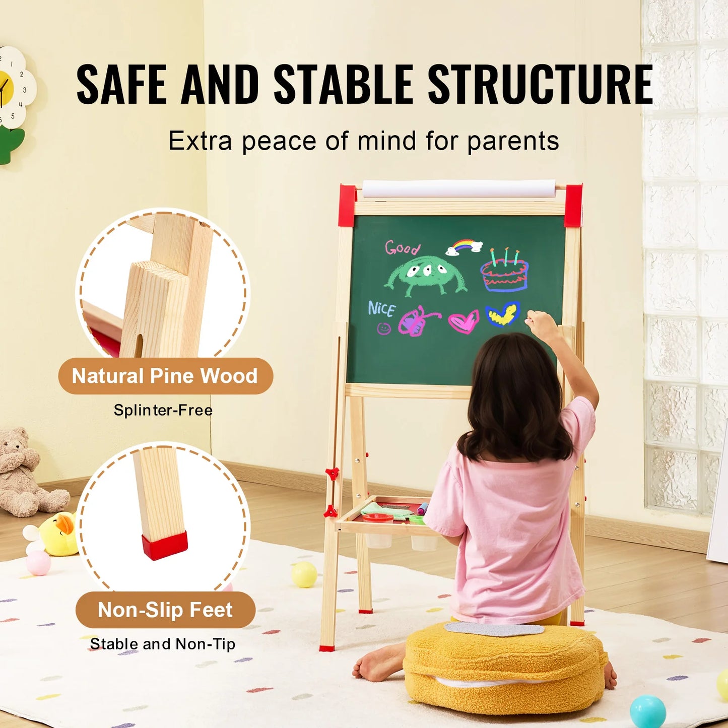 SucceBuy Magnetic Drawing Board Wooden Double Sided Easel