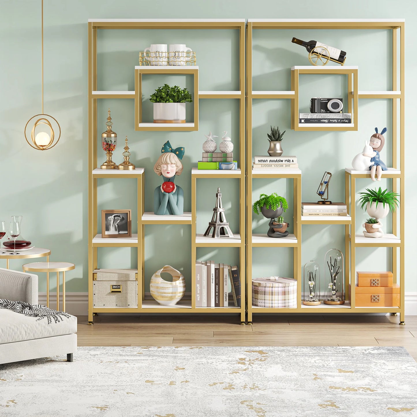 Tribesigns Geometric Bookshelf With Metal Frame Storage