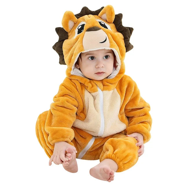 MICHLEY White Unicorn Baby Rompers Winter Clothes Costume Flannel Hooded Bodysuits Pajamas Animals Overall Jumpsuit For Kids