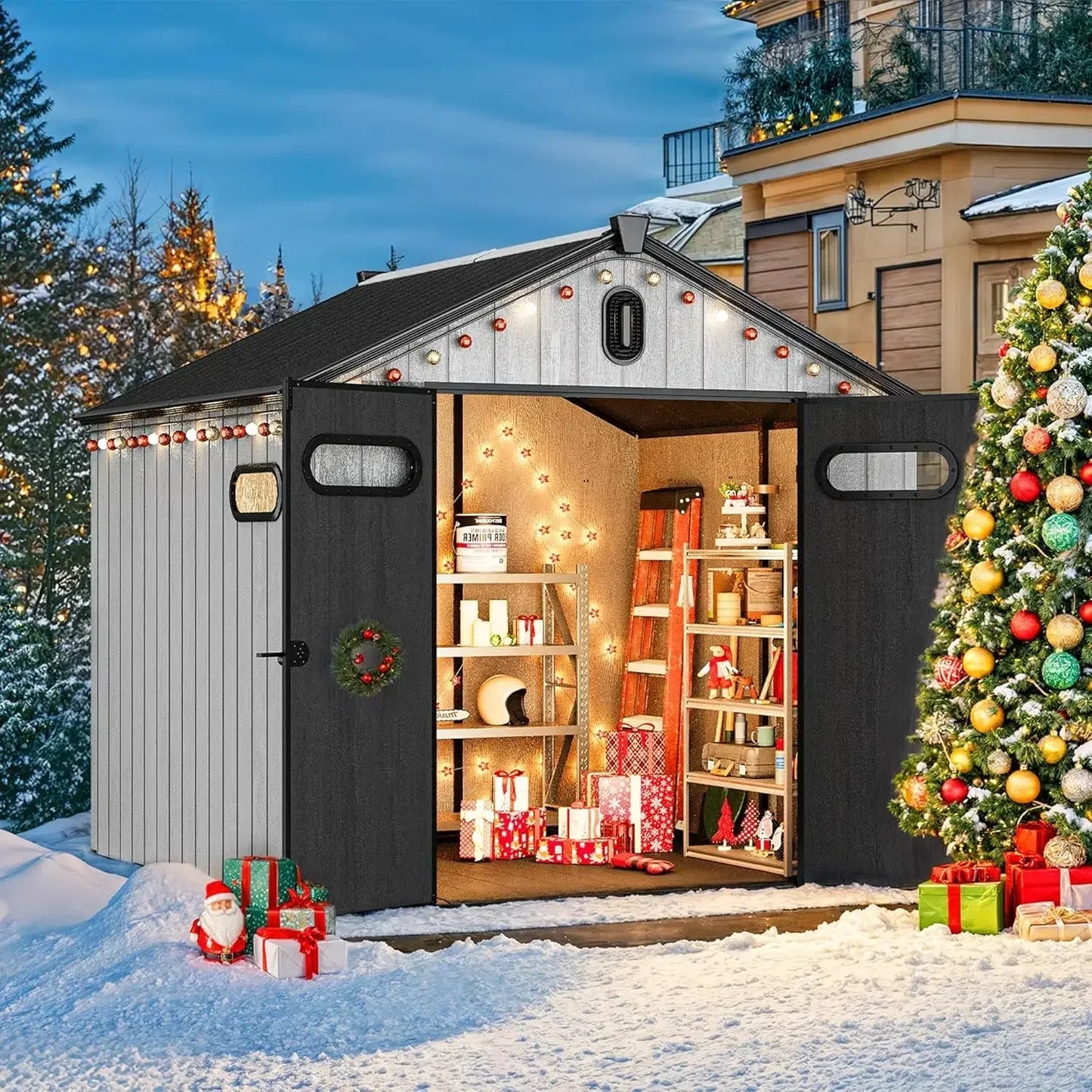 XMSJ Outdoor Resin Storage Shed With Floor Lockable Door