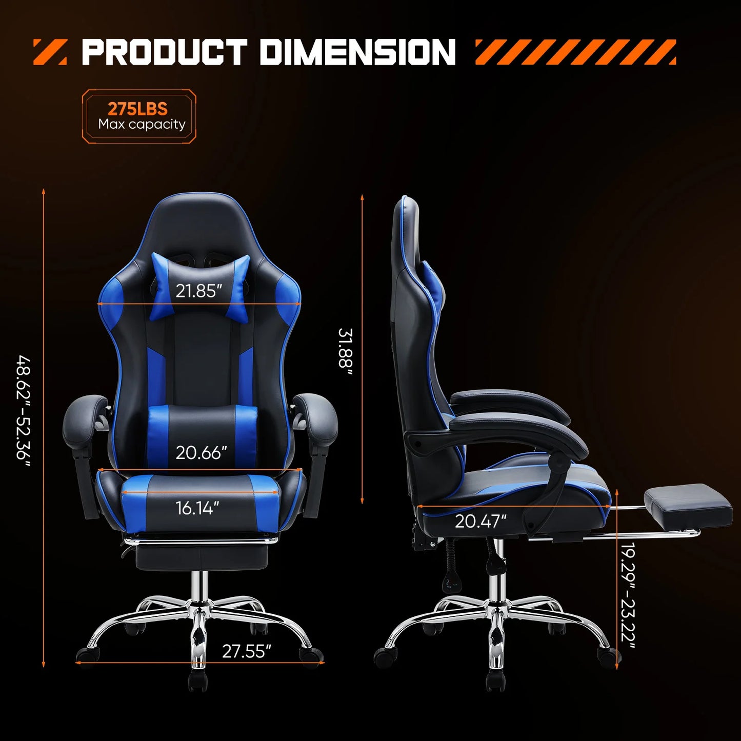 JHK Racing Gaming Chair With PU Leather And Lumbar Support