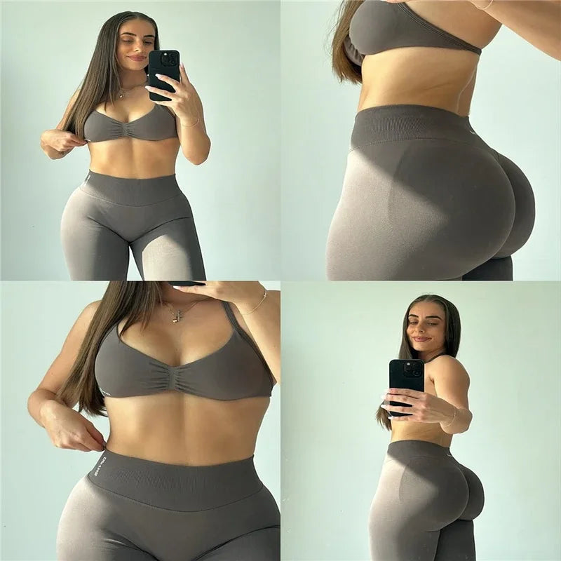 CN Womens Seamless Gym Yoga Set High Waist Leggings Top