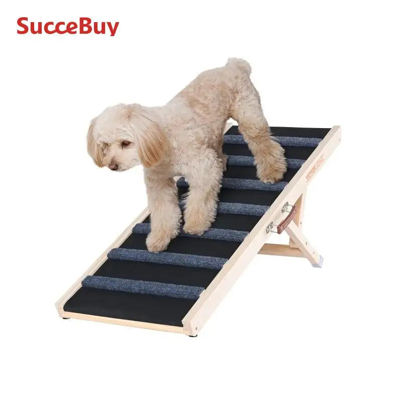 SucceBuy Folding Adjustable Wooden Dog Ramp For Pets
