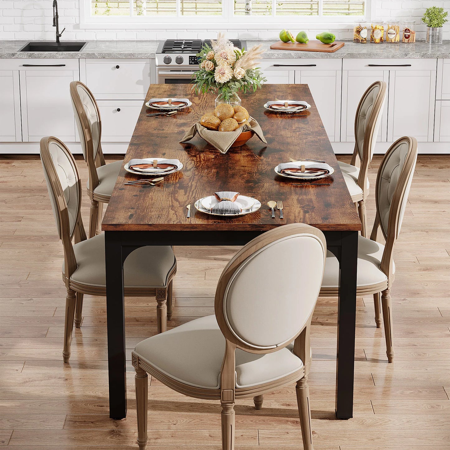 Tribesigns Rustic Wood Dining Table For 6 To 8 People