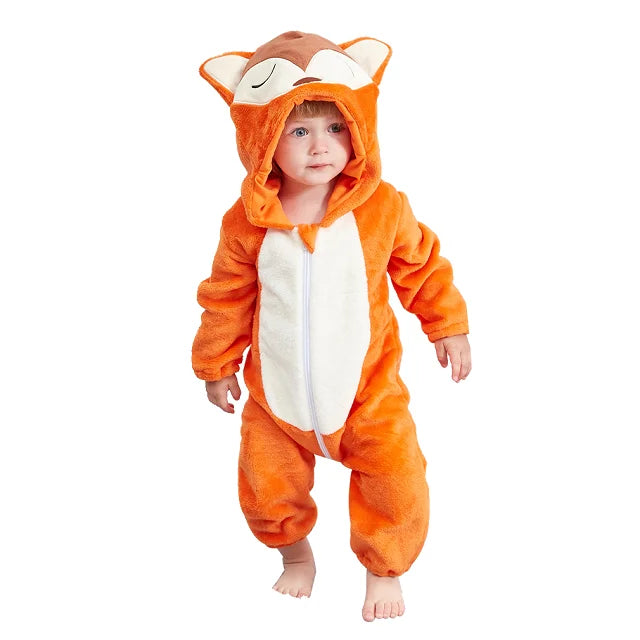 MICHLEY White Unicorn Baby Rompers Winter Clothes Costume Flannel Hooded Bodysuits Pajamas Animals Overall Jumpsuit For Kids