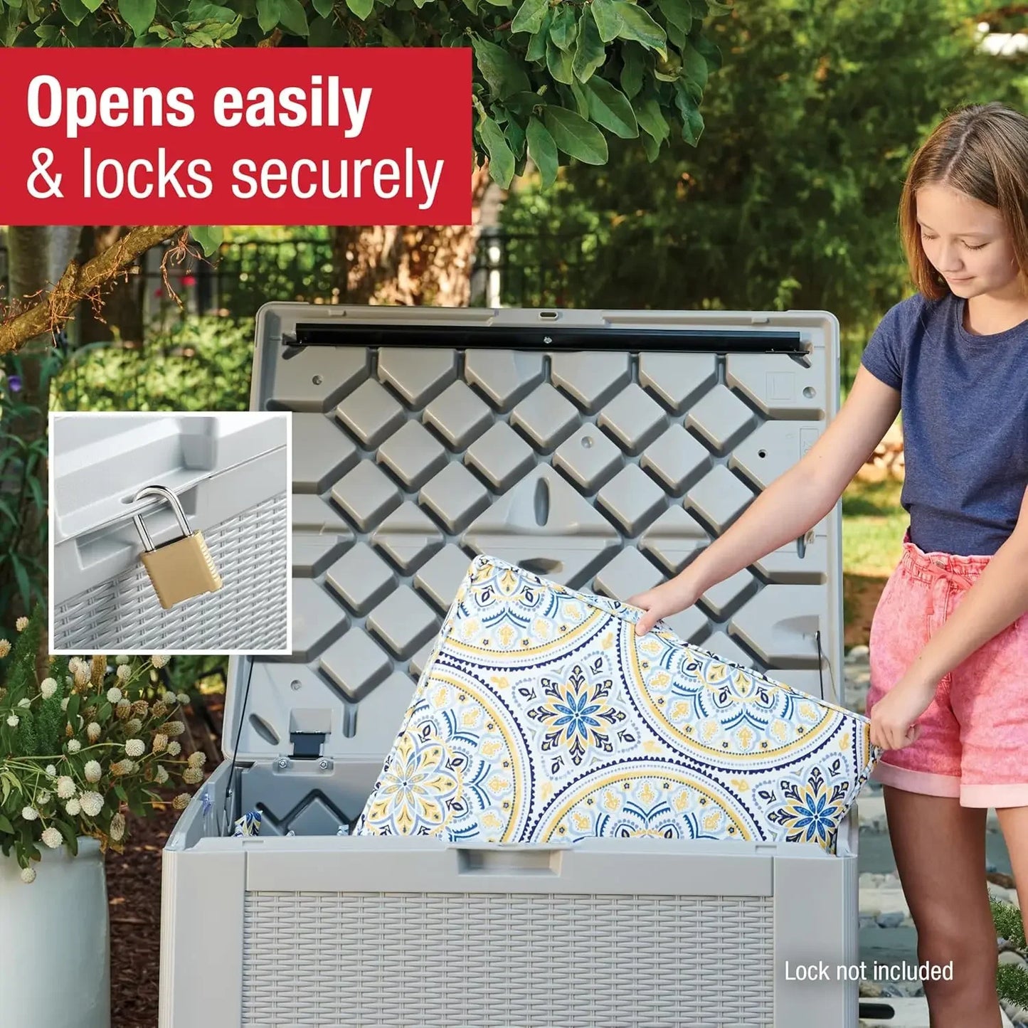 AMedium Resin Outdoor Storage Deck Box (74 Gal) Weather Resistant Gray Deck Organization for Home/Backyard