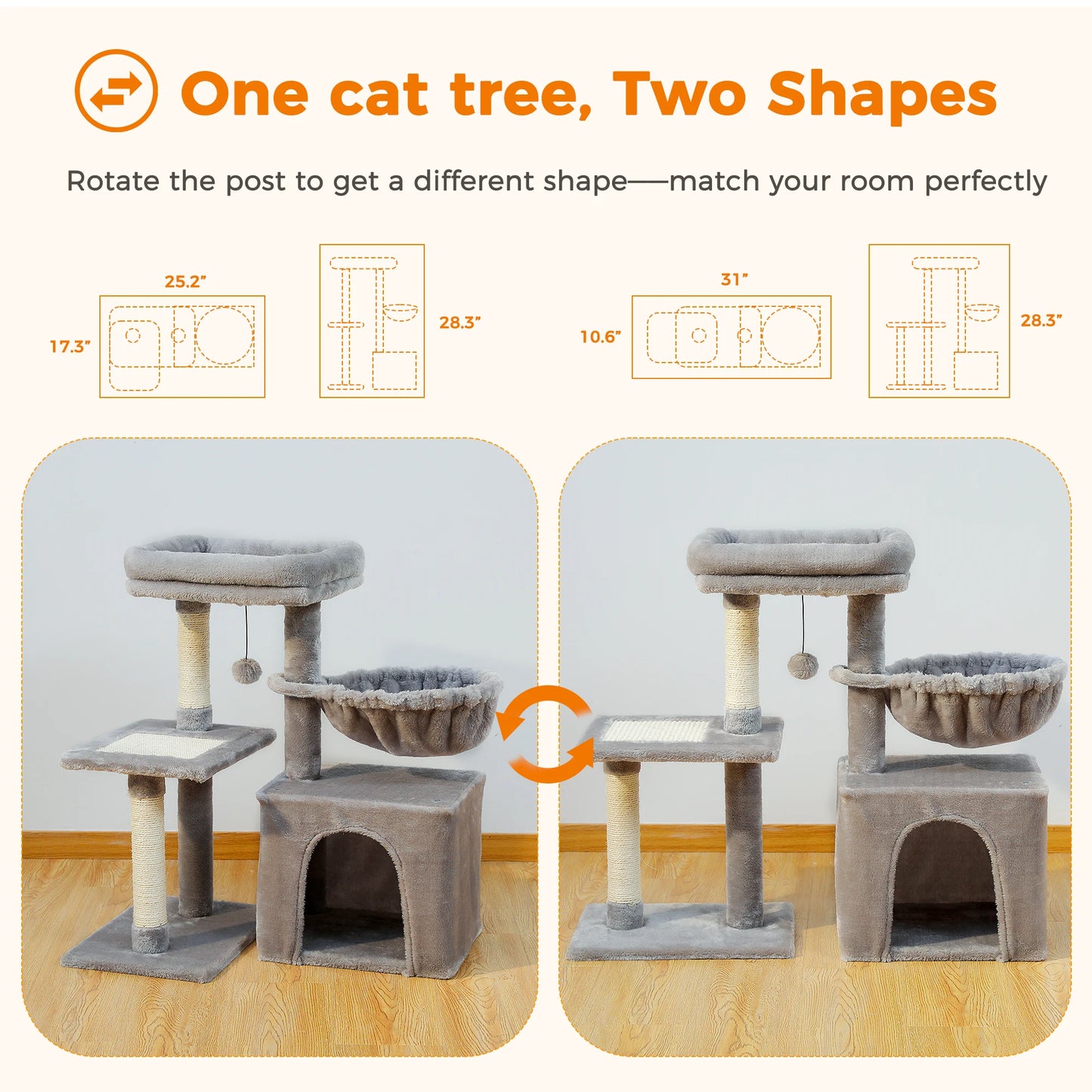 PAWZ Road Cat Tree Indoor Cat Tower With Scratching Posts