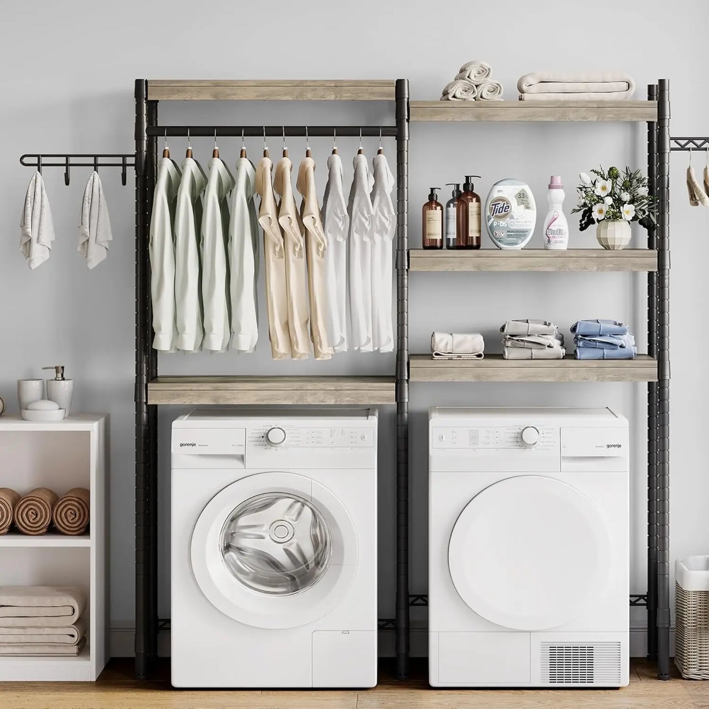 Hign-concerned 5 Tier Wood Washer Dryer Storage Shelf