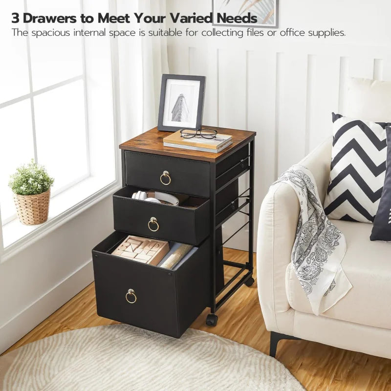 3 Drawer Mobile File Cabinet Vertical Rolling Storage with Wheels Under Desk Organizer for Home Office Printer Stand