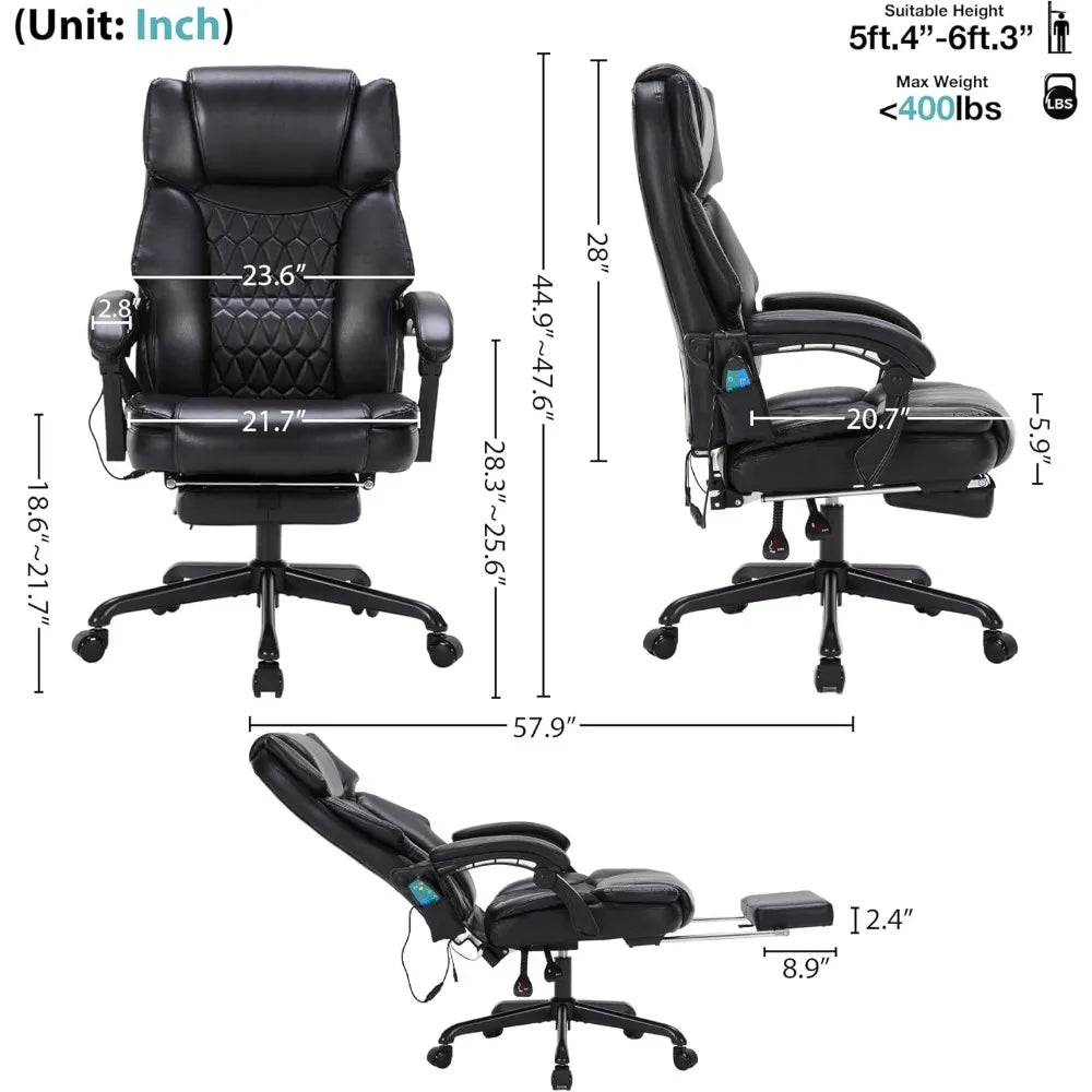 6 Points Massage Office Chair with Heat,Reclining Office Chair with Foot Rest,Vibration Home Office Desk Chairs for Heavy People