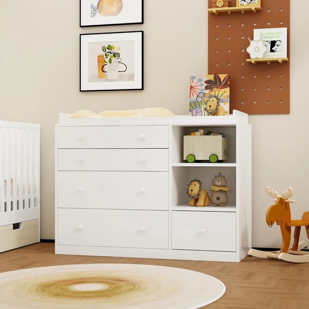 Baby Classic Changing Table Dresser With 5 Drawers Shelves