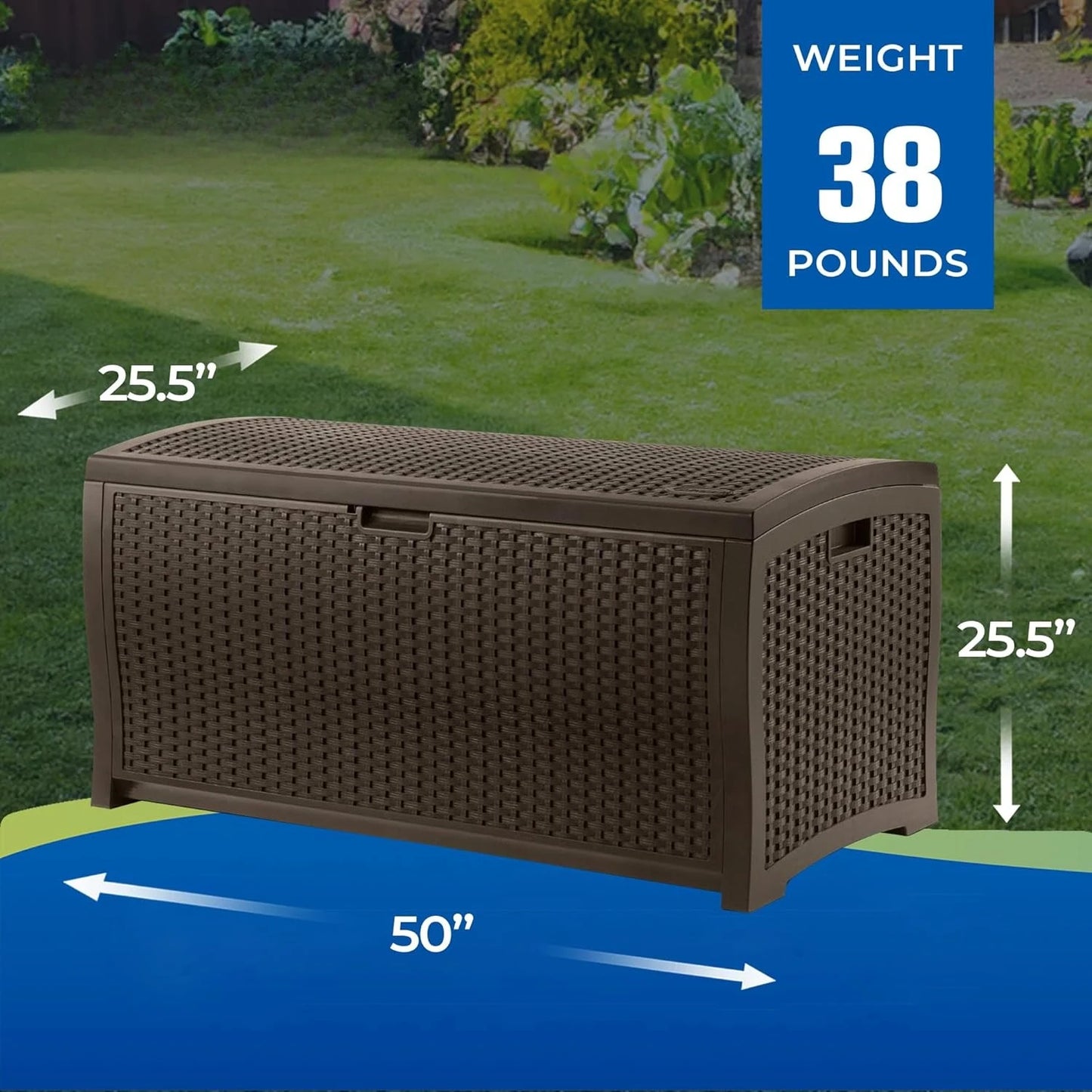 99 Gallon Plastic Wicker Deck Box Container Storage for Garden, Garage, Home, Pool, Indoor and Outdoor Use, Mocha (2 Pack)