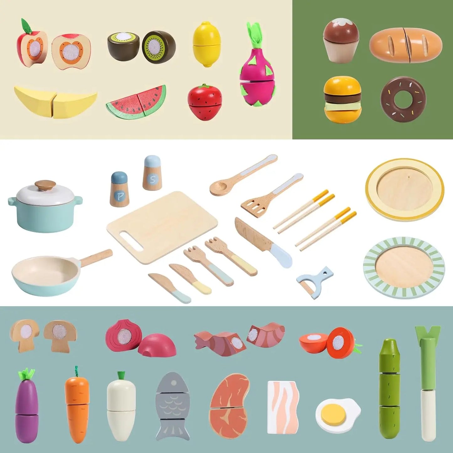 Giant Bean Wooden Play Food Set Kitchen Accessories