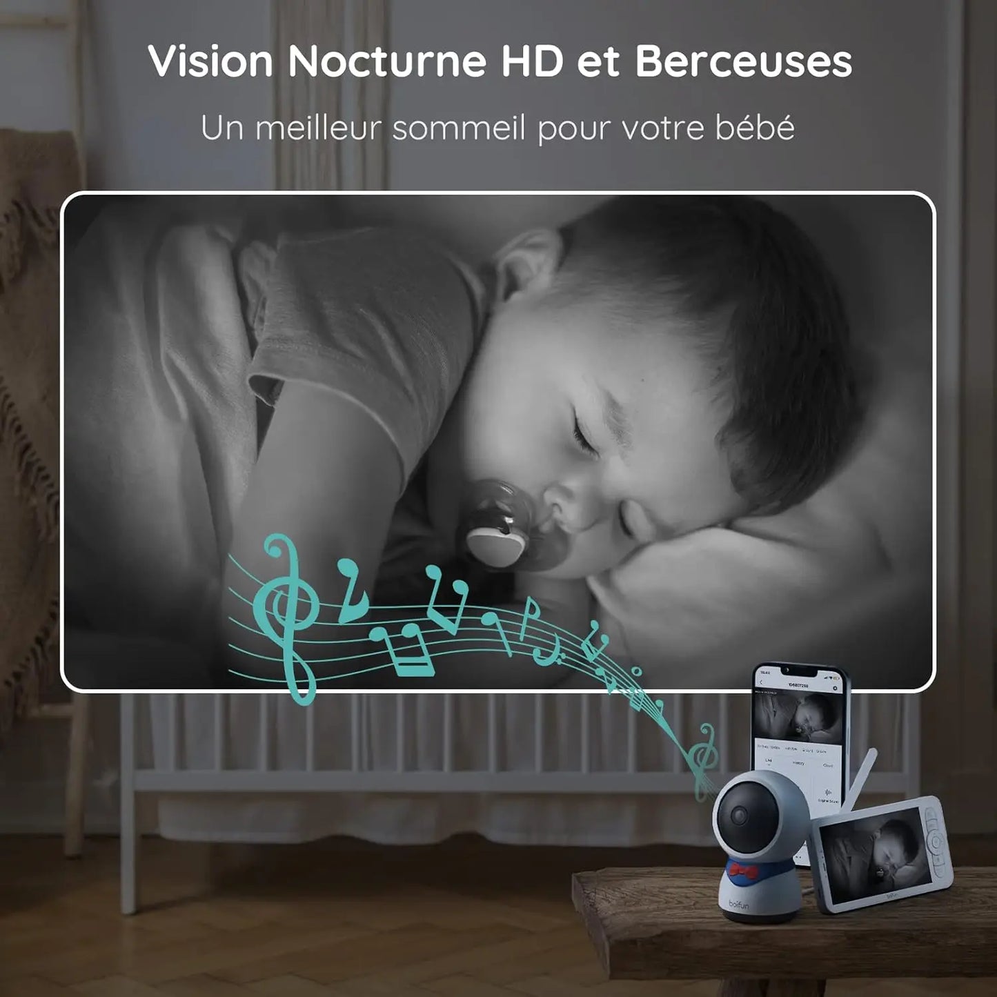 Boifun 5" Baby Monitor, 1080p WiFi Baby Monitor Via Screen and App Control, Video Record & Playback,  Night Vision, 2-Way Audio