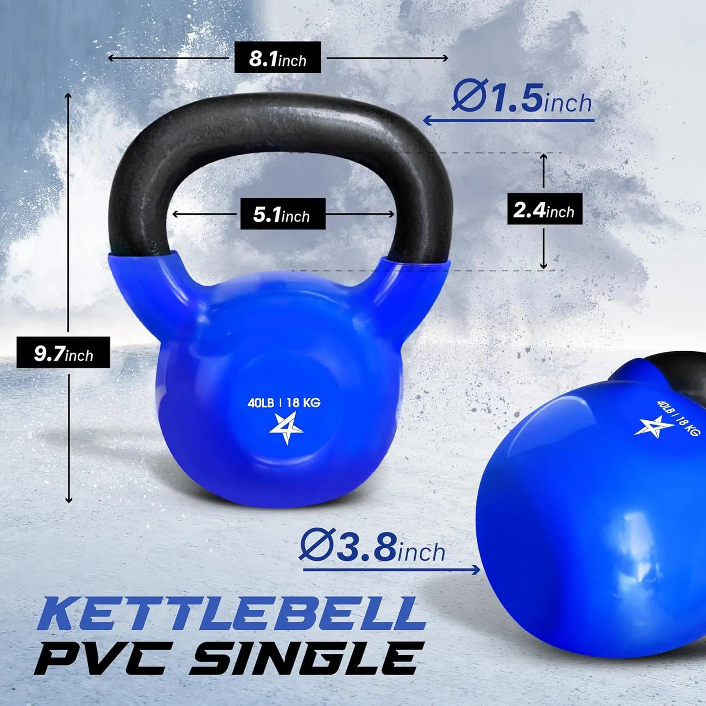 30-65lbs Kettlebells Vinyl Coated Cast Iron for Dumbbell Weights Exercises, Gym, Fitness, Full Body Workout Equipment Push up