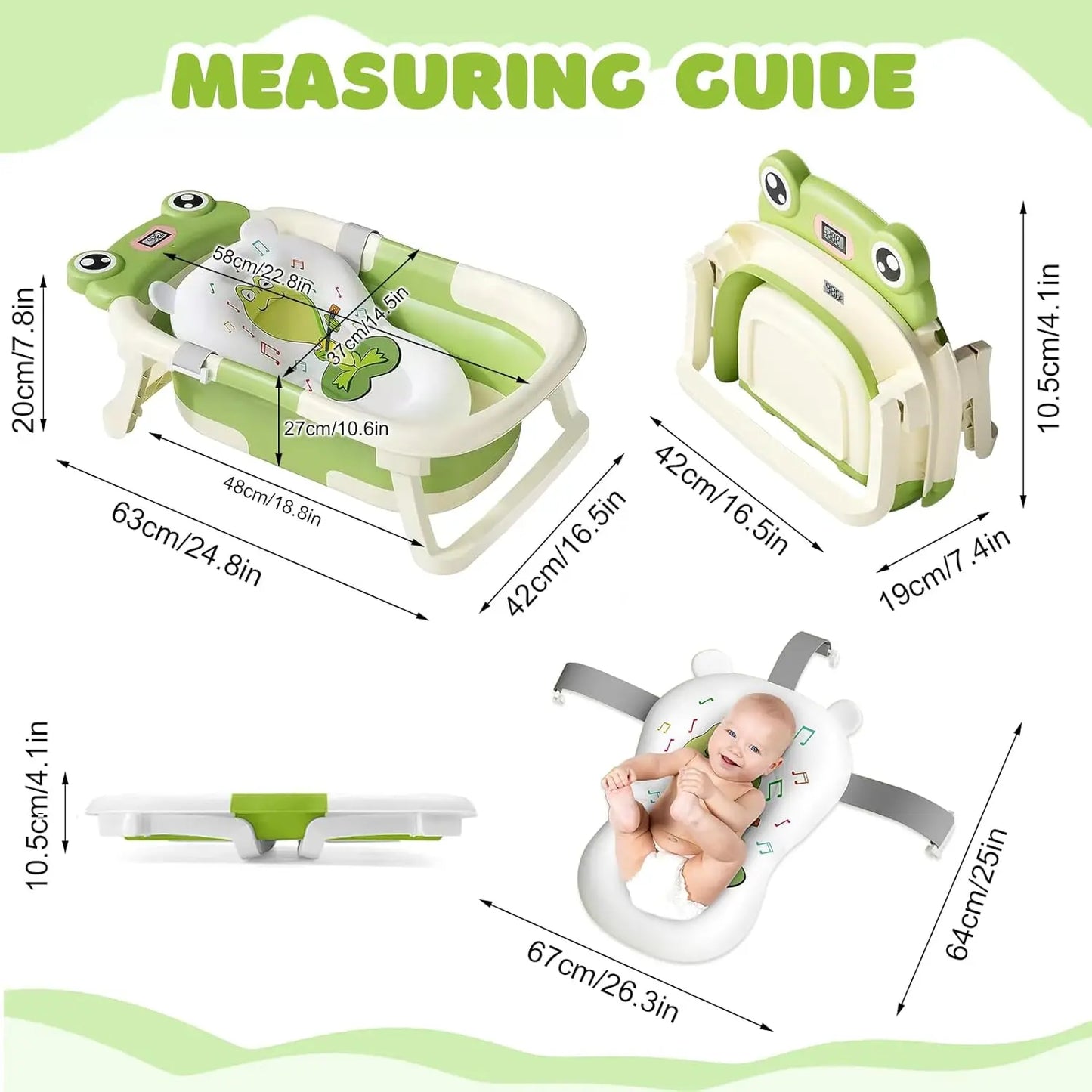 Infant Bathtub With Cushion Foldable Thermometer Shower Cap
